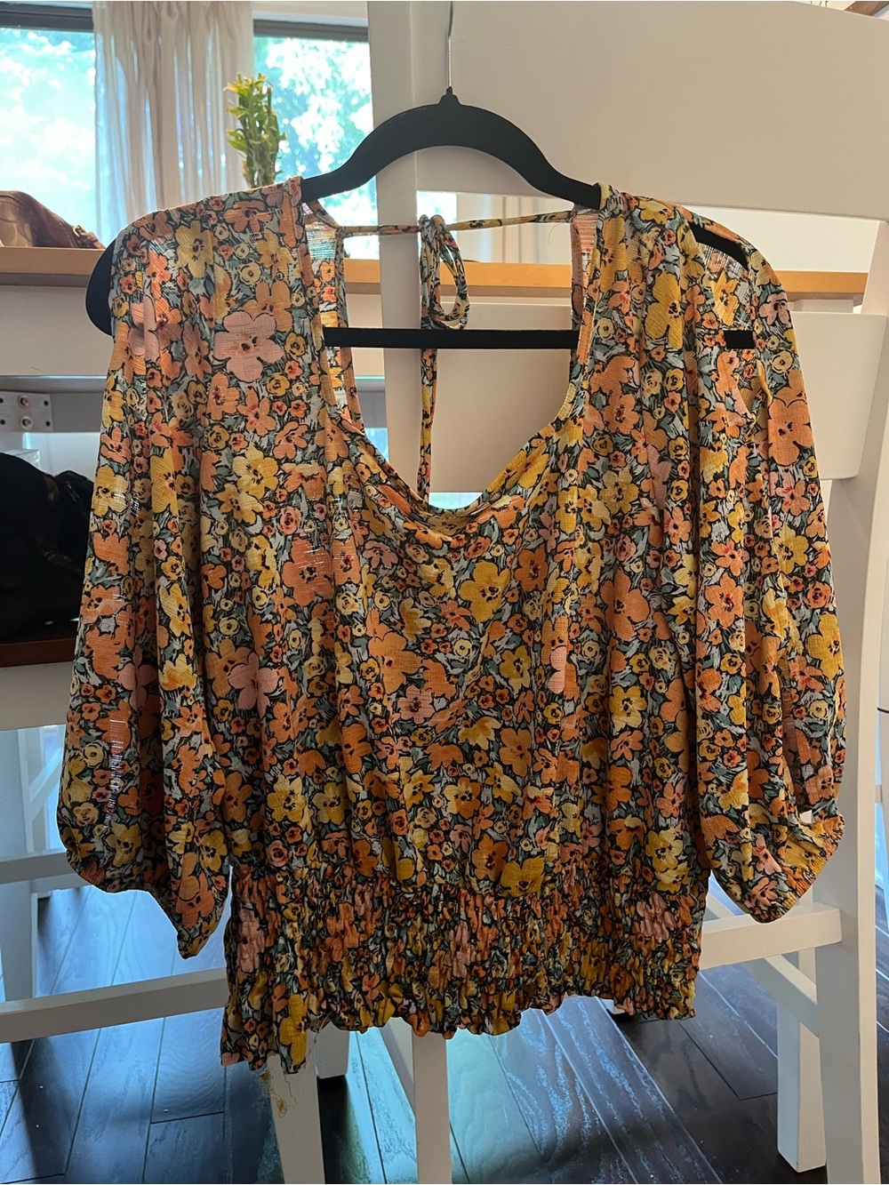 Parallel Skies Floral Smocked Waist Cold-Shoulder Blouse - Yellow Multi